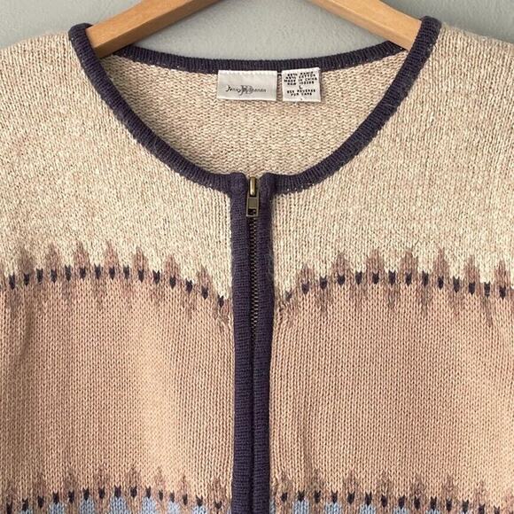 Jenny Buchanan Size Large Colorblock Striped Sweater Knit Zip Cardigan Country - Picture 2 of 8